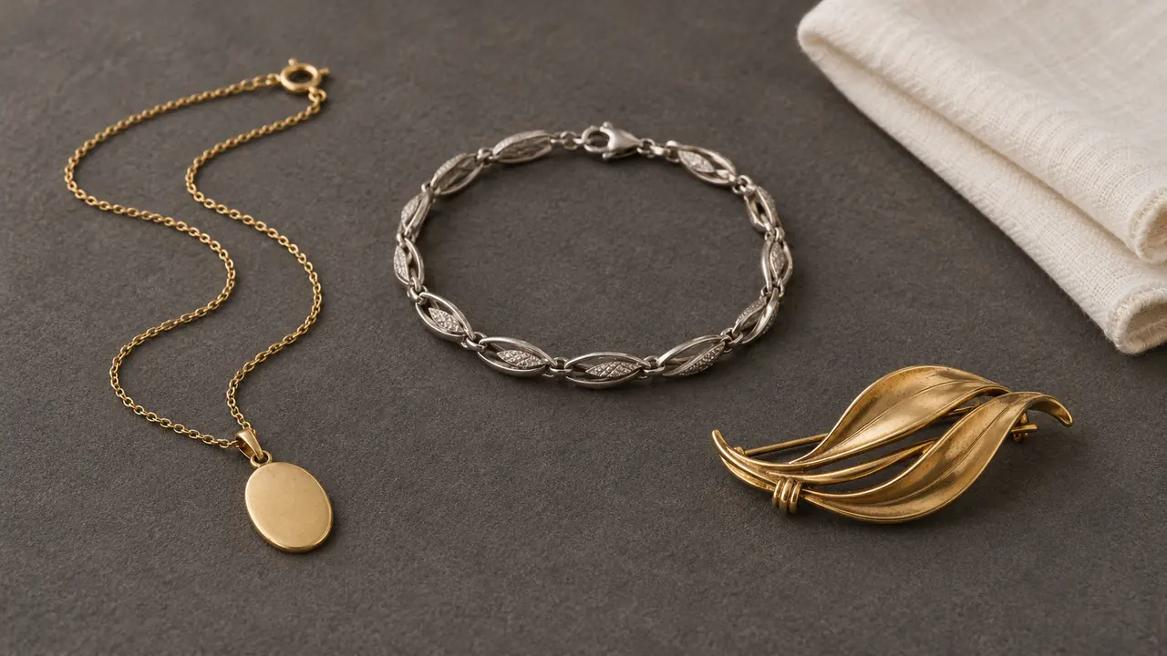 Acquisto gioielli usati: catena con pendente, bracciale e spilla separati per l’esame